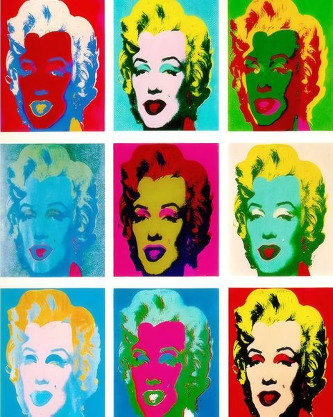 Warhol-style grid of Marilyn Monroe portraits
